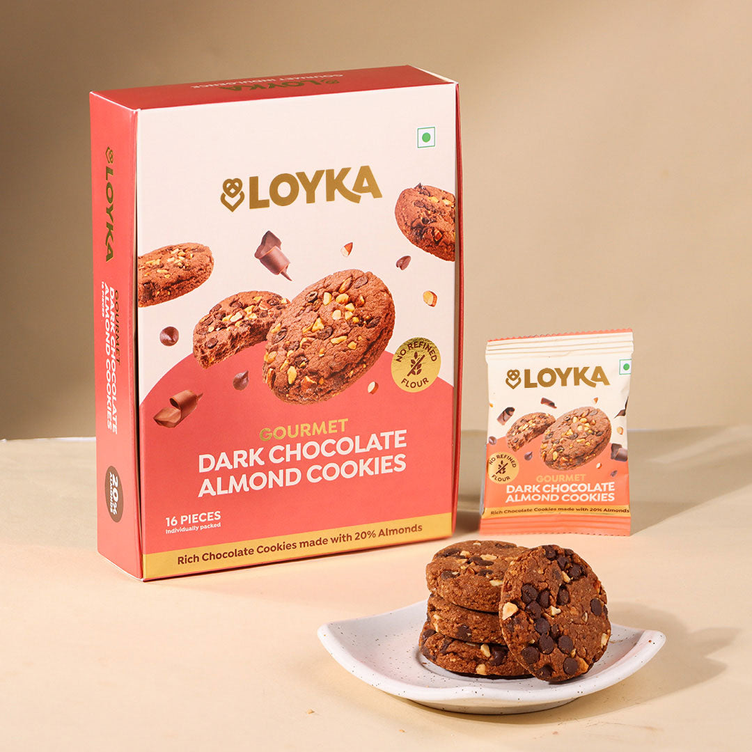 Buy Dark Chocolate Almond Cookies (No Maida) 16 Pcs Box in India