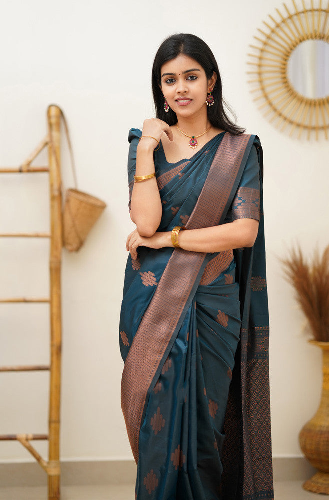 Prominent Rama Soft Silk Saree With Blissful Blouse Piece - Shop authentic Indian Women's Fashion by Silk Folks