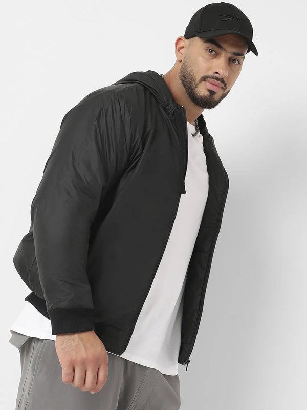 Black Zip-Front Puffer Jacket With Ribbed Hem - Shop authentic Indian Men's Fashion by Instafab Plus