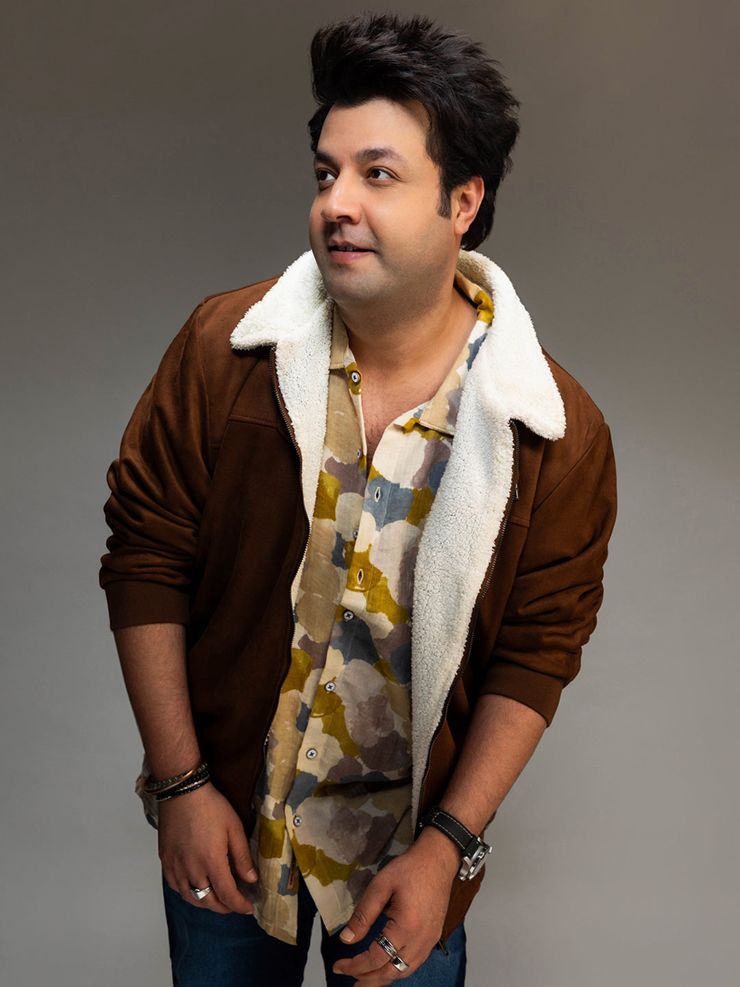 Buy Brown Zip-Front Jacket With Fleece Detail in India at Best