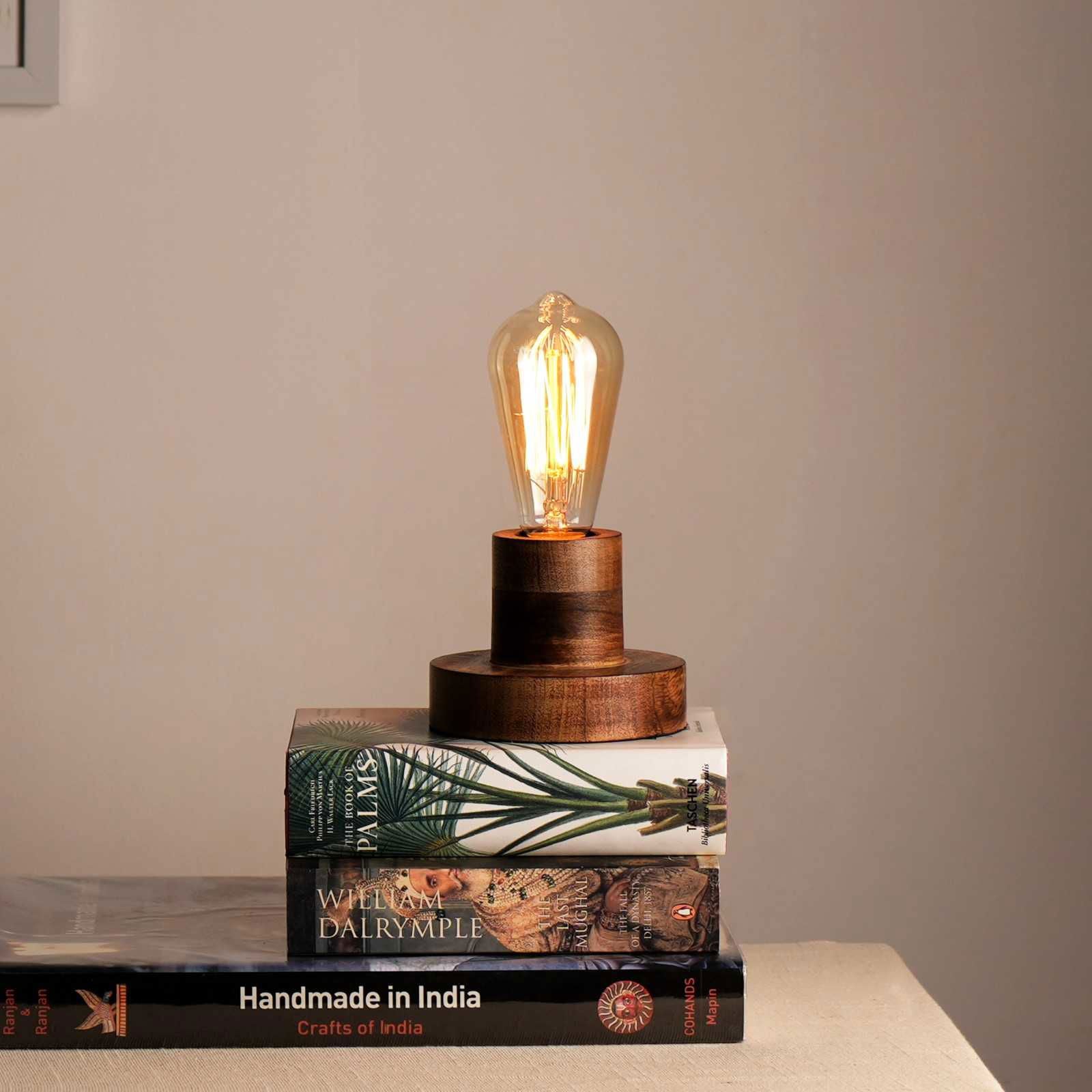 Naked Bulb Table Lamp Artistic Incandescent Bulb, Mango Wood Made From  Base, Desk Lamp