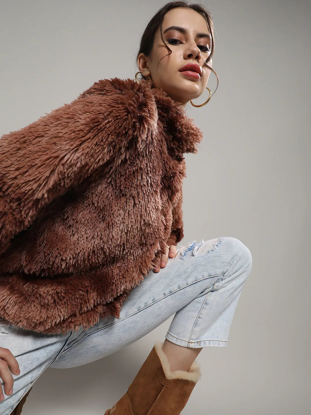 Buy Faded Faux Fur Jacket in India at Best Price - Zop by Shiprocket