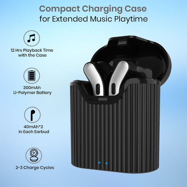 pTron Basspods 481 True Wireless Bluetooth v5.0 Headphones, Hi-Fi Stereo Sound, Fast Pairing, Passive Noise Cancelling TWS Earbuds, Voice Assistance, 12Hrs Playtime with Case & HD Mic (Black & Silver)