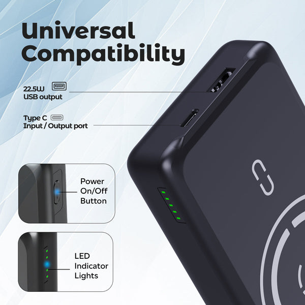 pTron Dynamo Arc 10000mAh 22.5W Fast Charging Power Bank, 15W Wireless Charging, 20W PD/Type C Fast Charging, 3 Outputs/2 Inputs, Digital Display, Built-in Cables & BIS Certified (Black)