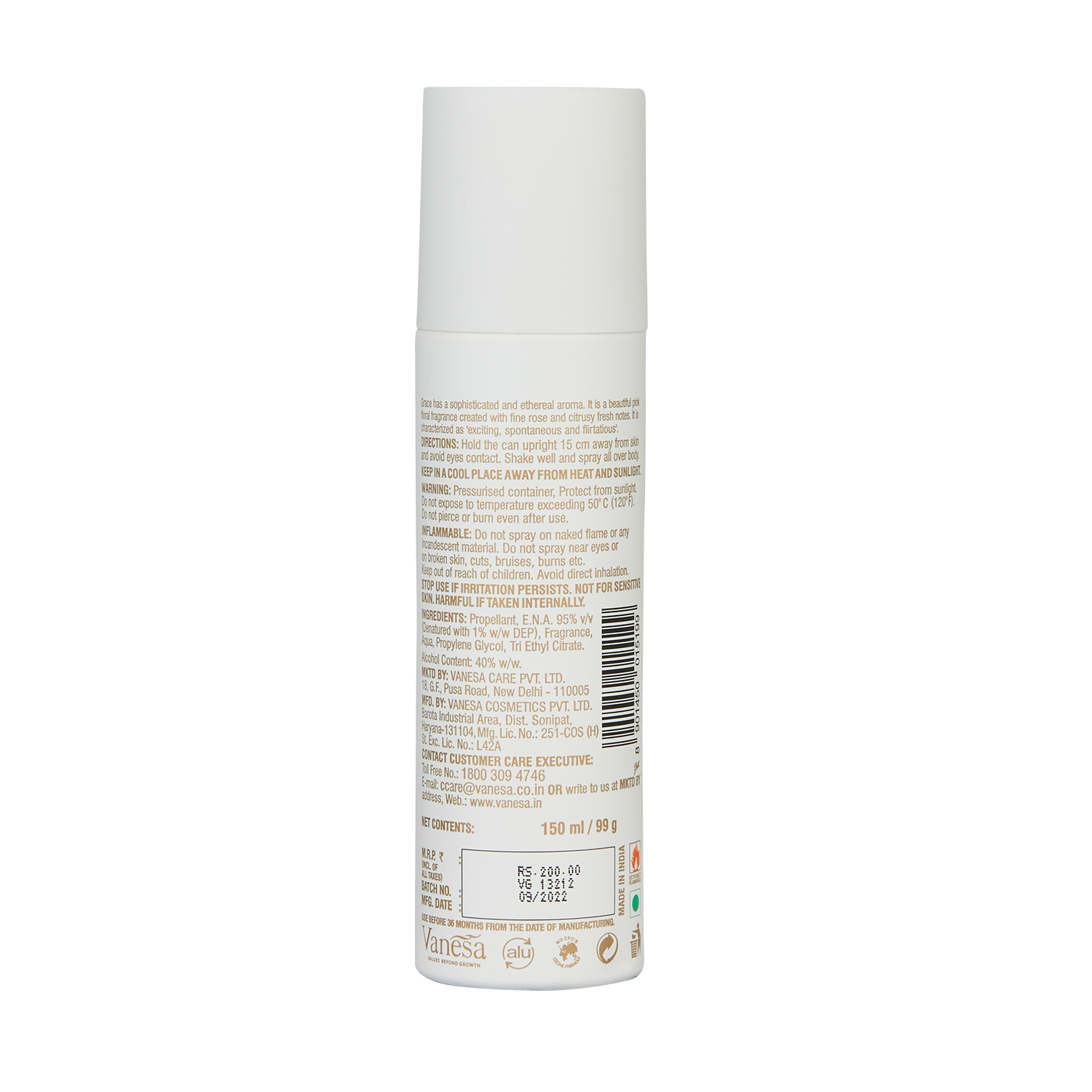 Vanesa Grace Body Deodorant |  Long Lasting Freshness | Skin Friendly  - Shop authentic Indian Beauty by Vanesa Beauty