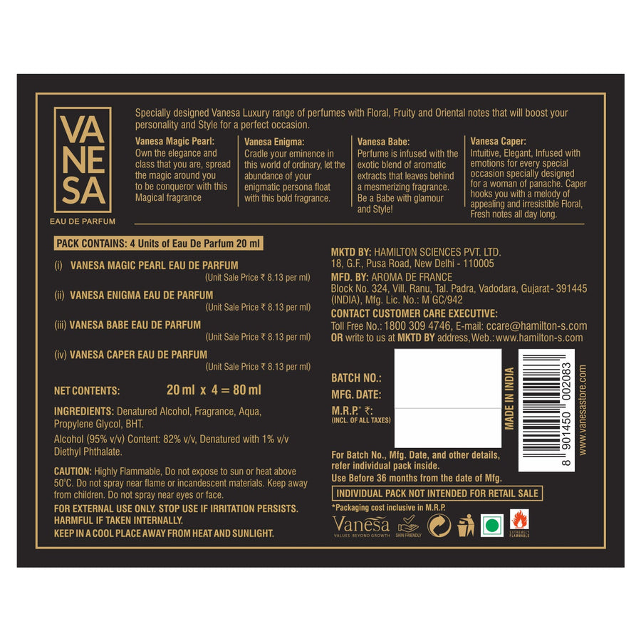 Vanesa Luxury Perfume Gift Set, Enigma, Magic pearl, Babe, Caper|For W - Shop authentic Indian Beauty by Vanesa Beauty