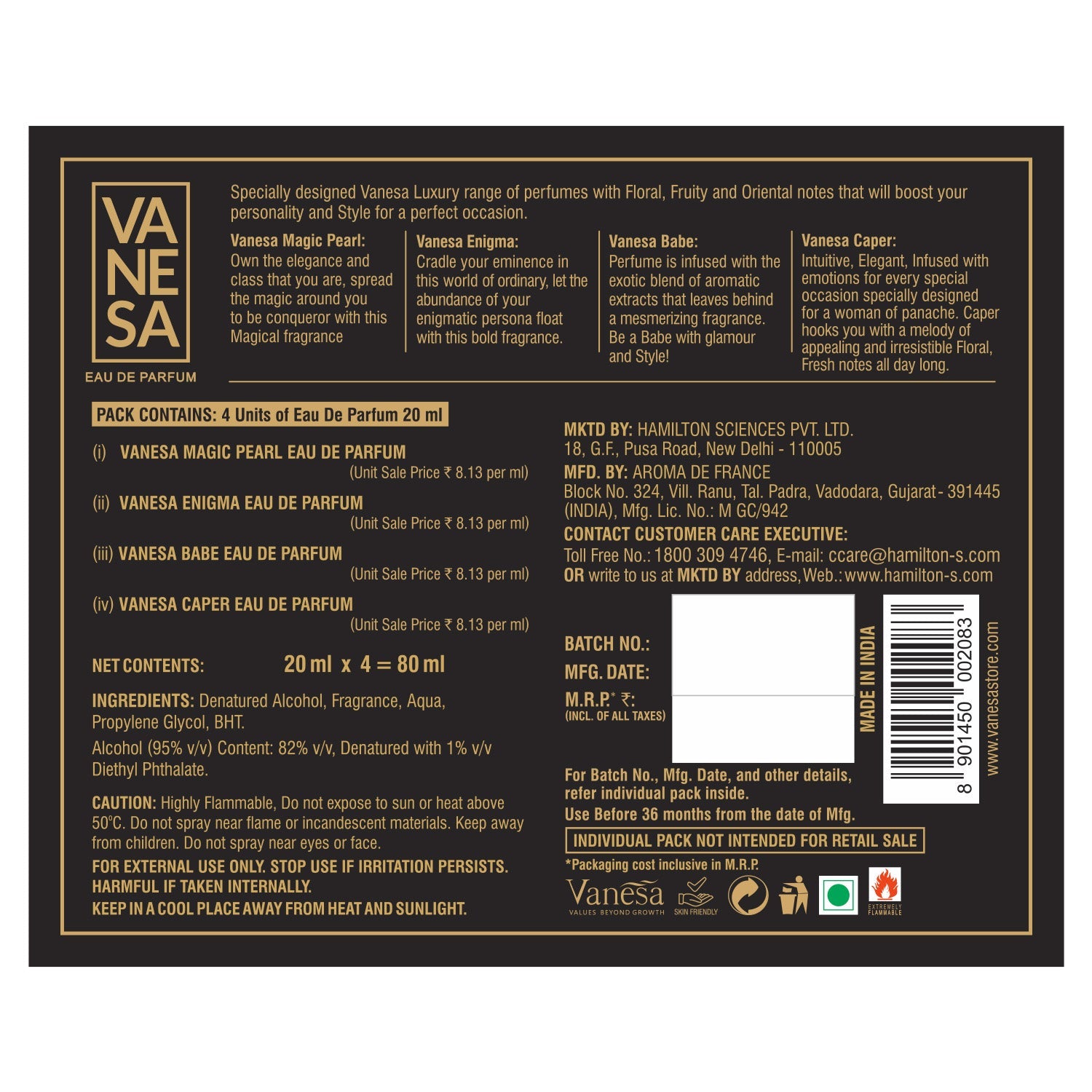 Vanesa Luxury Perfume Gift Set, Enigma, Magic pearl, Babe, Caper|For W - Shop authentic Indian Beauty by Vanesa Beauty