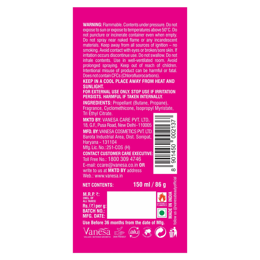 Vanesa Touche, Whisper & Tingle  Deo Mist, 0% Alcohol | Skin Friendly  - Shop authentic Indian Beauty by Vanesa Beauty