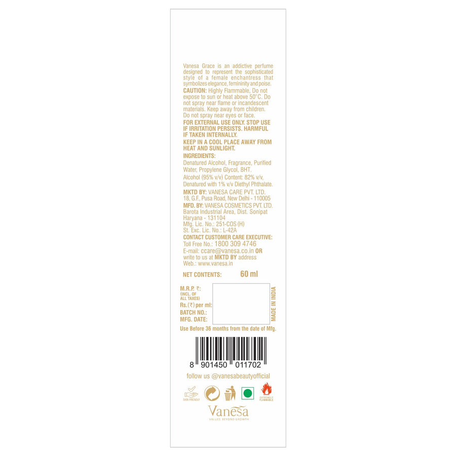 Vanesa Grace Eau De Parfum | Long Lasting Fragrance Perfume | Skin Fri - Shop authentic Indian Beauty by Vanesa Beauty