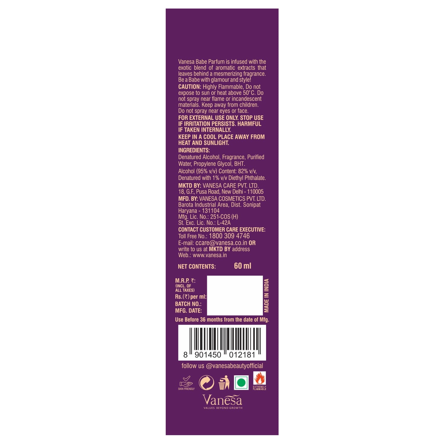 Vanesa Babe Eau De Parfum | Long Lasting Fragrance Perfume | Skin Frie - Shop authentic Indian Beauty by Vanesa Beauty