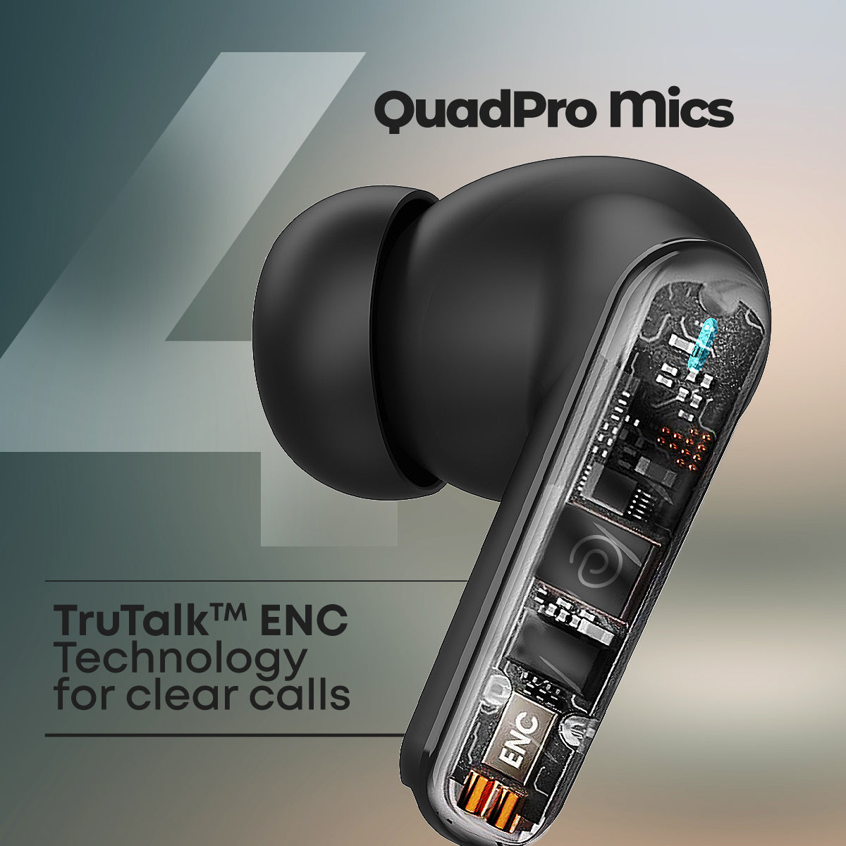 pTron Bassbuds Bliss TWS in Ear Earbuds with 4 Quadpro Mics, 3D Audioscape, Trutalk Enc Calls, 40H Playtime, 50Ms Low-Latency Game/Music Modes, BT5.3, Type C Fast Charging & IPX5 Water Resistant (Jet Black)