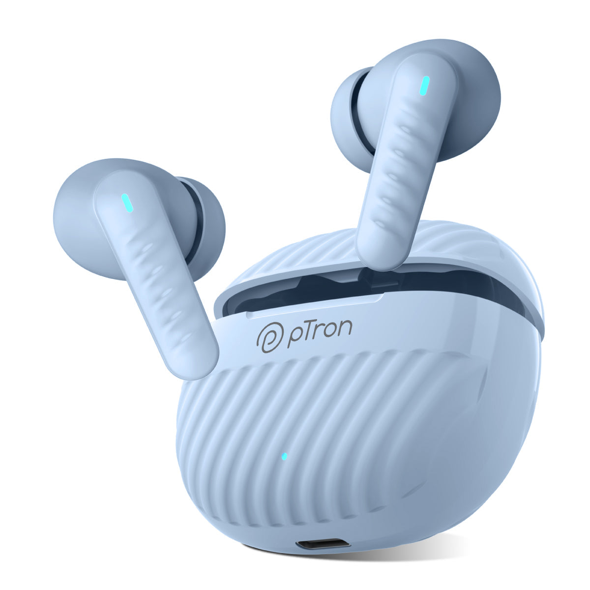 pTron Bassbuds Bliss TWS in Ear Earbuds with 4 Quadpro Mics, 3D Audioscape, Trutalk Enc Calls, 40H Playtime, 50Ms Low-Latency Game/Music Modes, BT5.3, Type C Fast Charging & IPX5 Water Resistant (Light Blue)