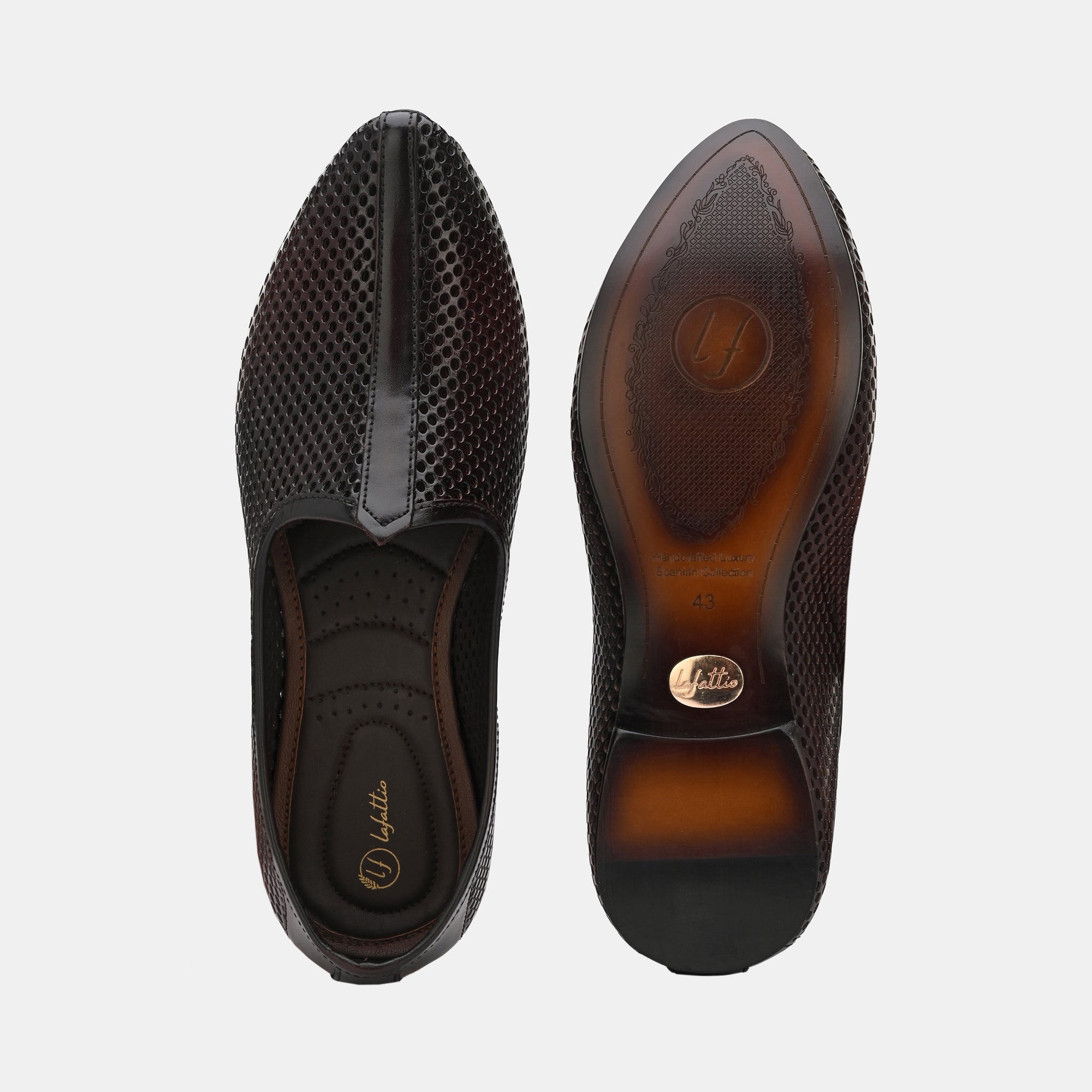 Brown Perforated Ethnic Jooti By Lafattio