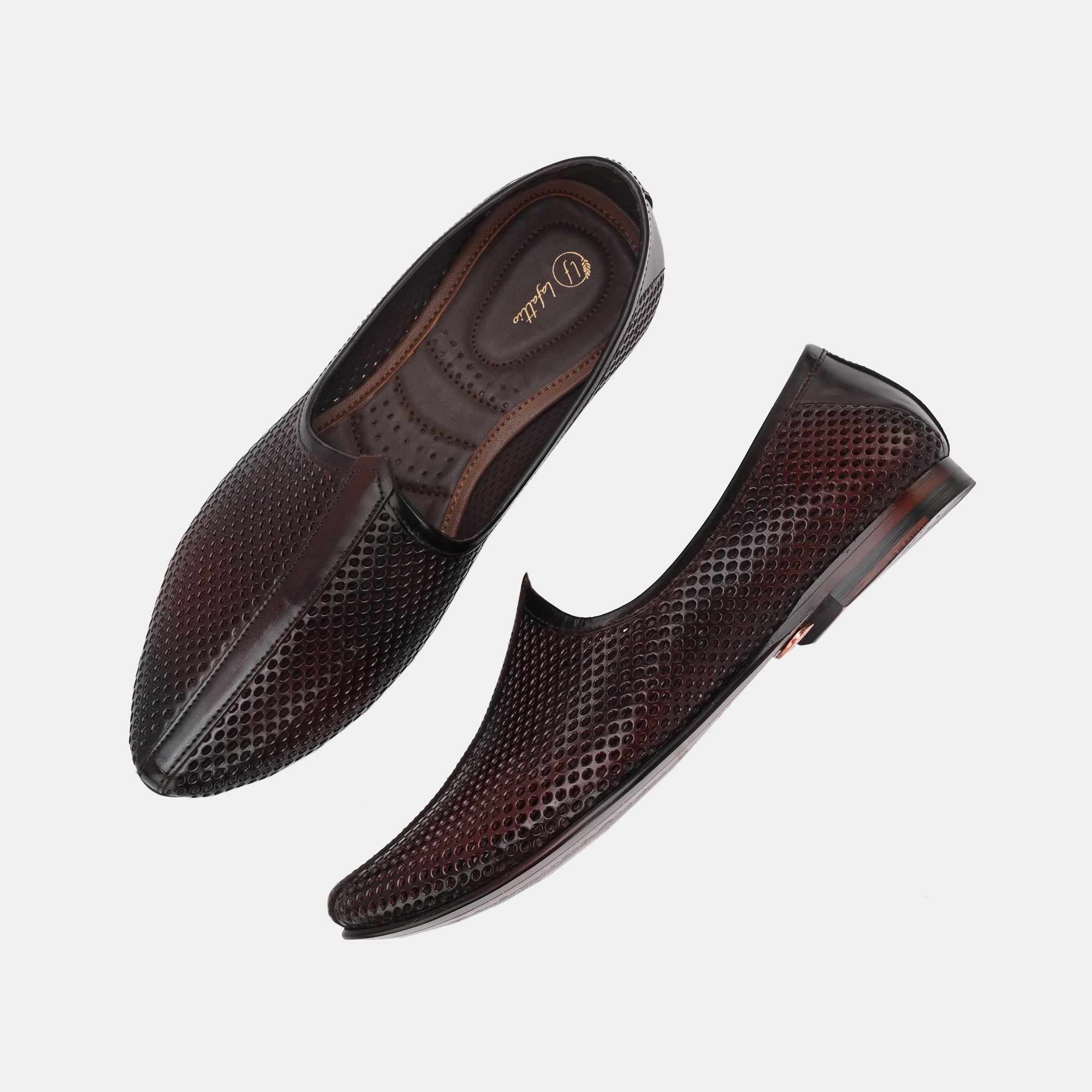 Brown Perforated Ethnic Jooti By Lafattio