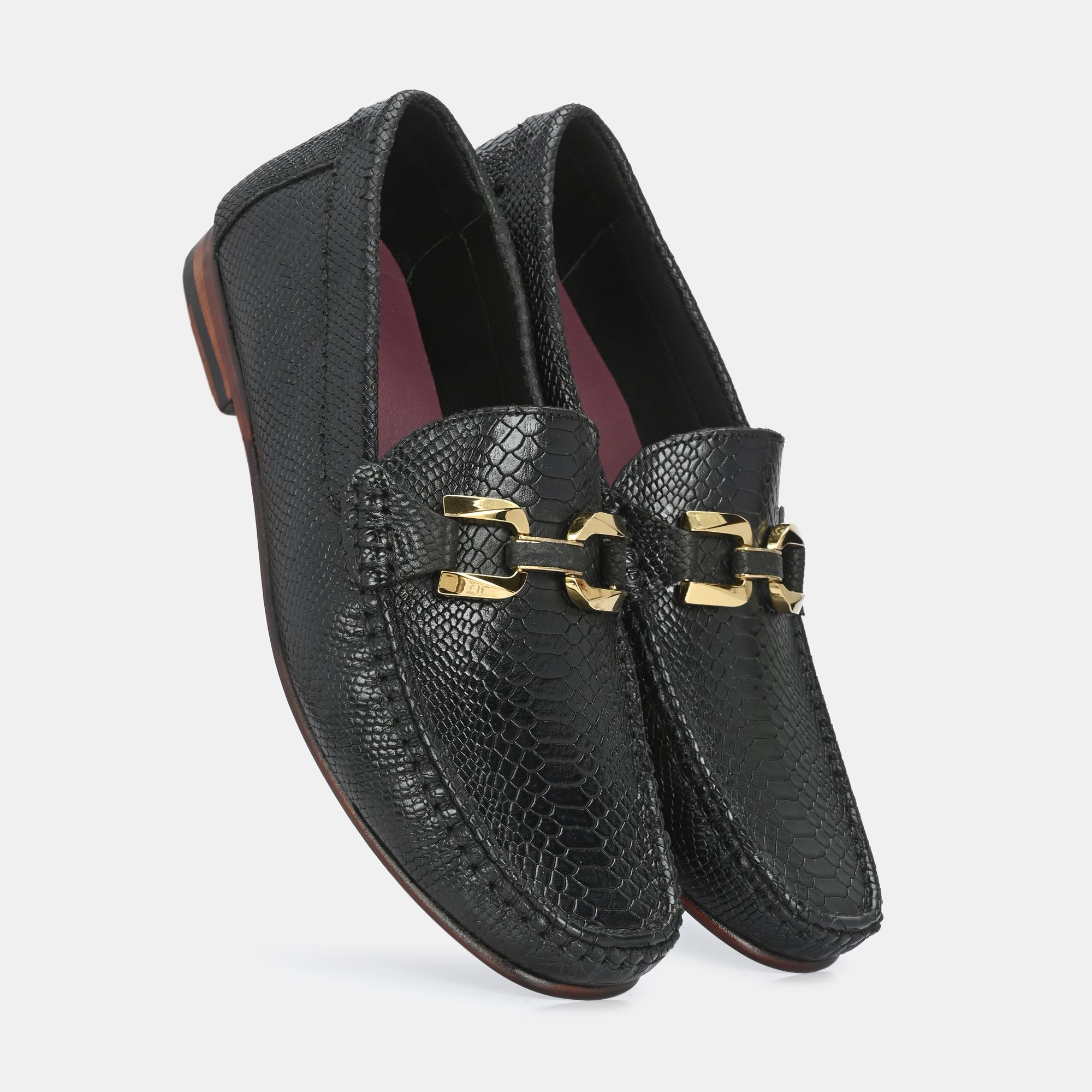 Black Imprinted Buckled Loafers By Lafattio