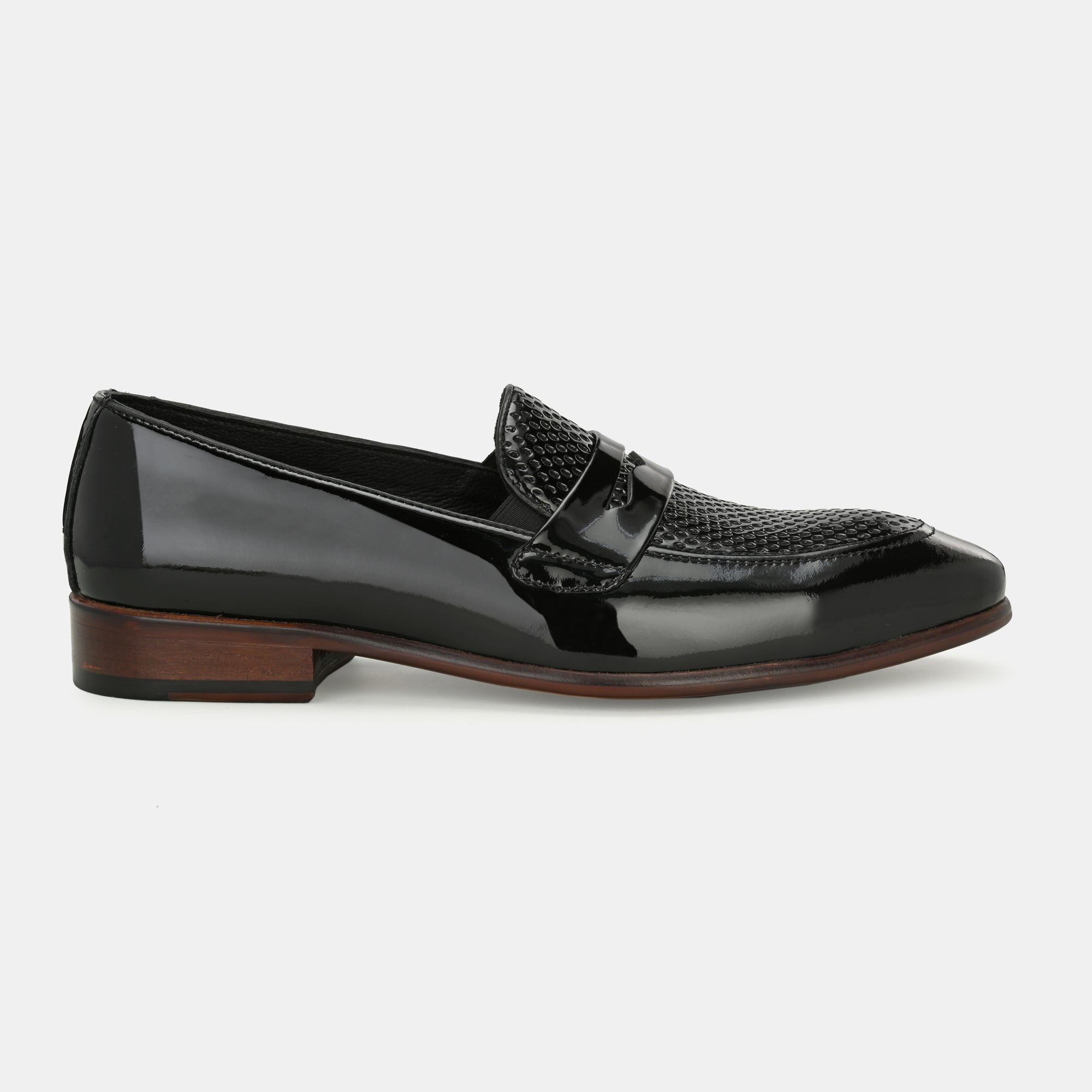 Patent Black Perforated Penny Loafers By Lafattio