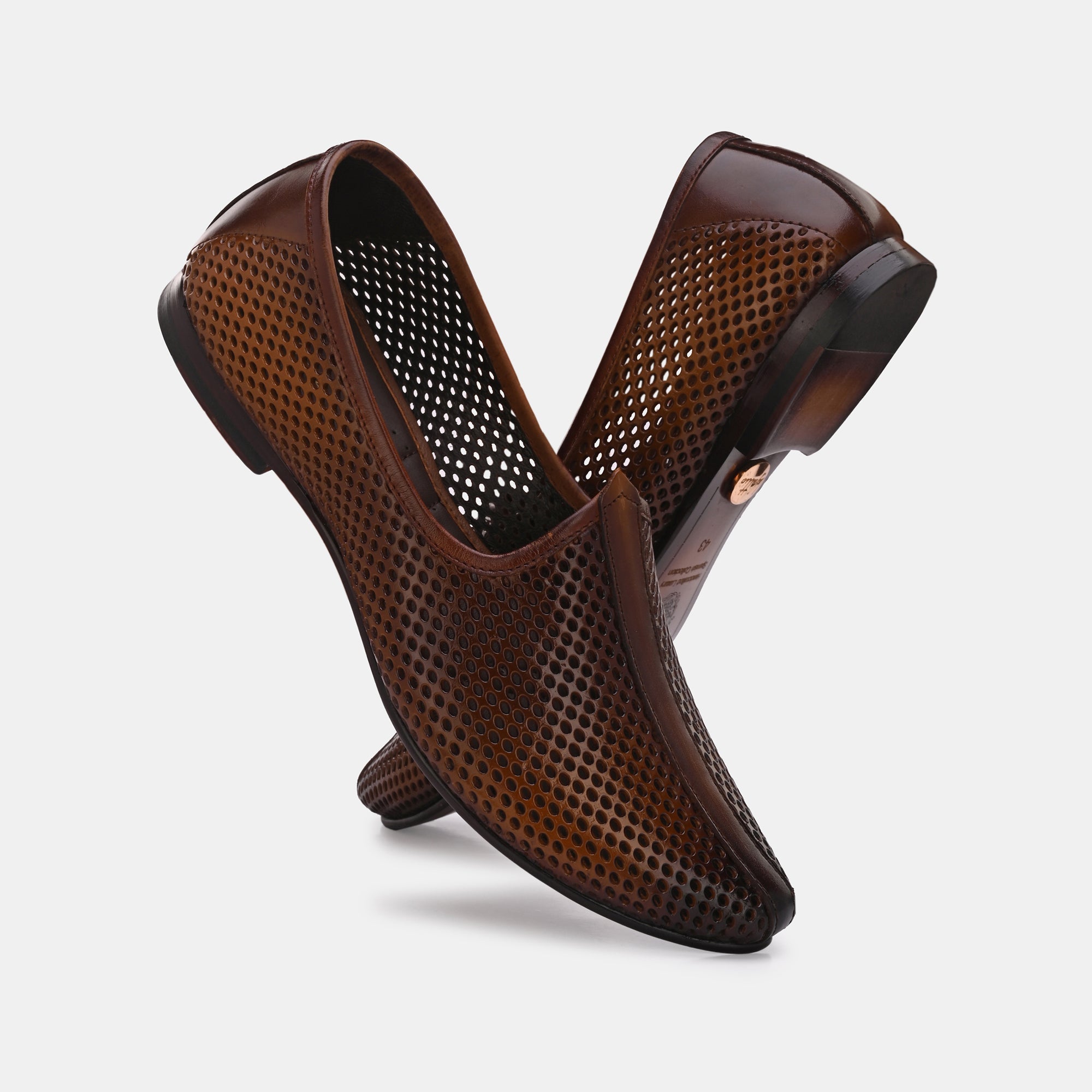 Tan Perforated Ethnic Jooti By Lafattio