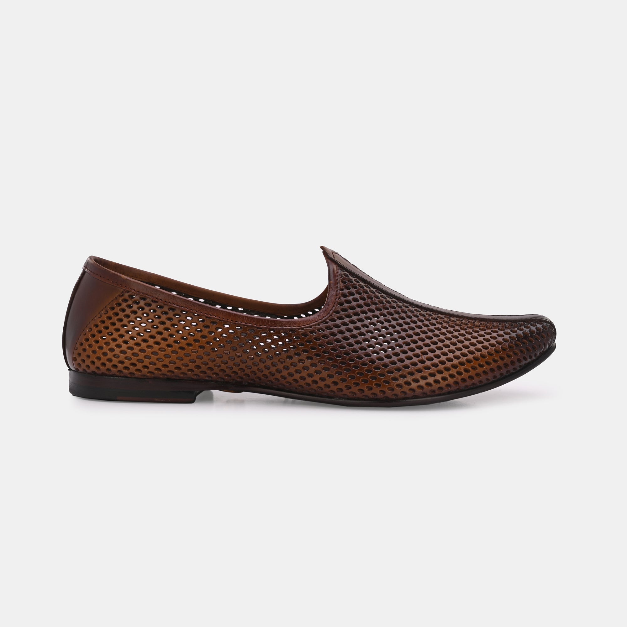 Tan Perforated Ethnic Jooti By Lafattio
