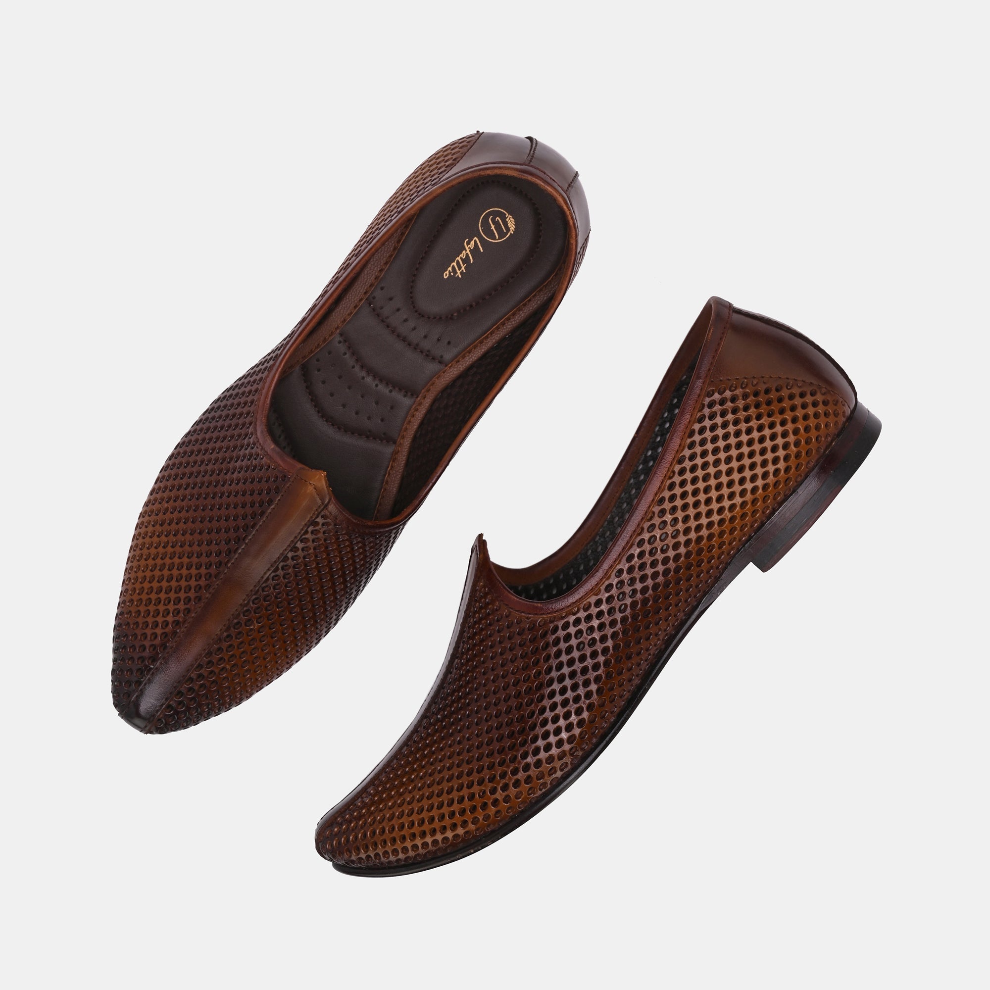 Tan Perforated Ethnic Jooti By Lafattio