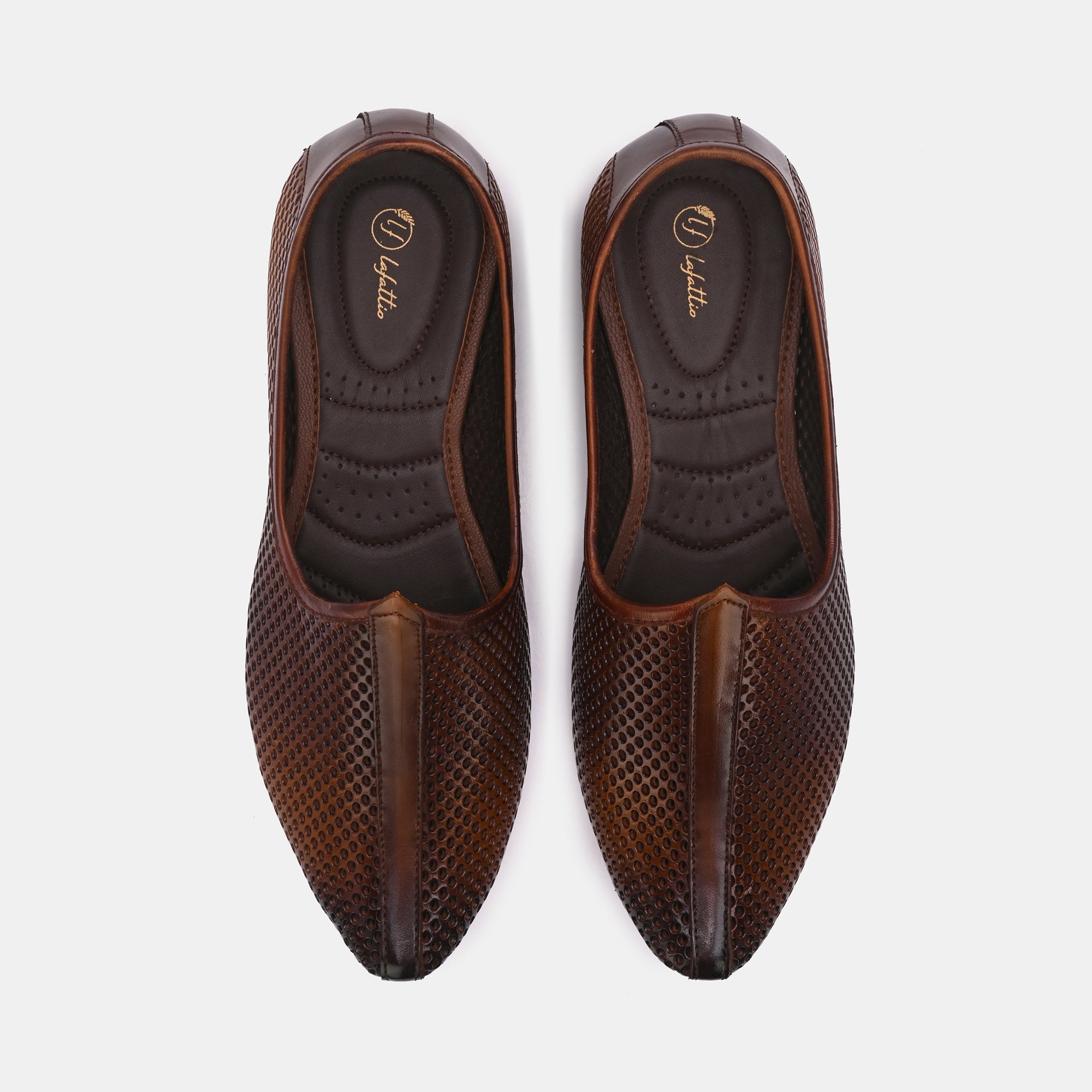 Tan Perforated Ethnic Jooti By Lafattio