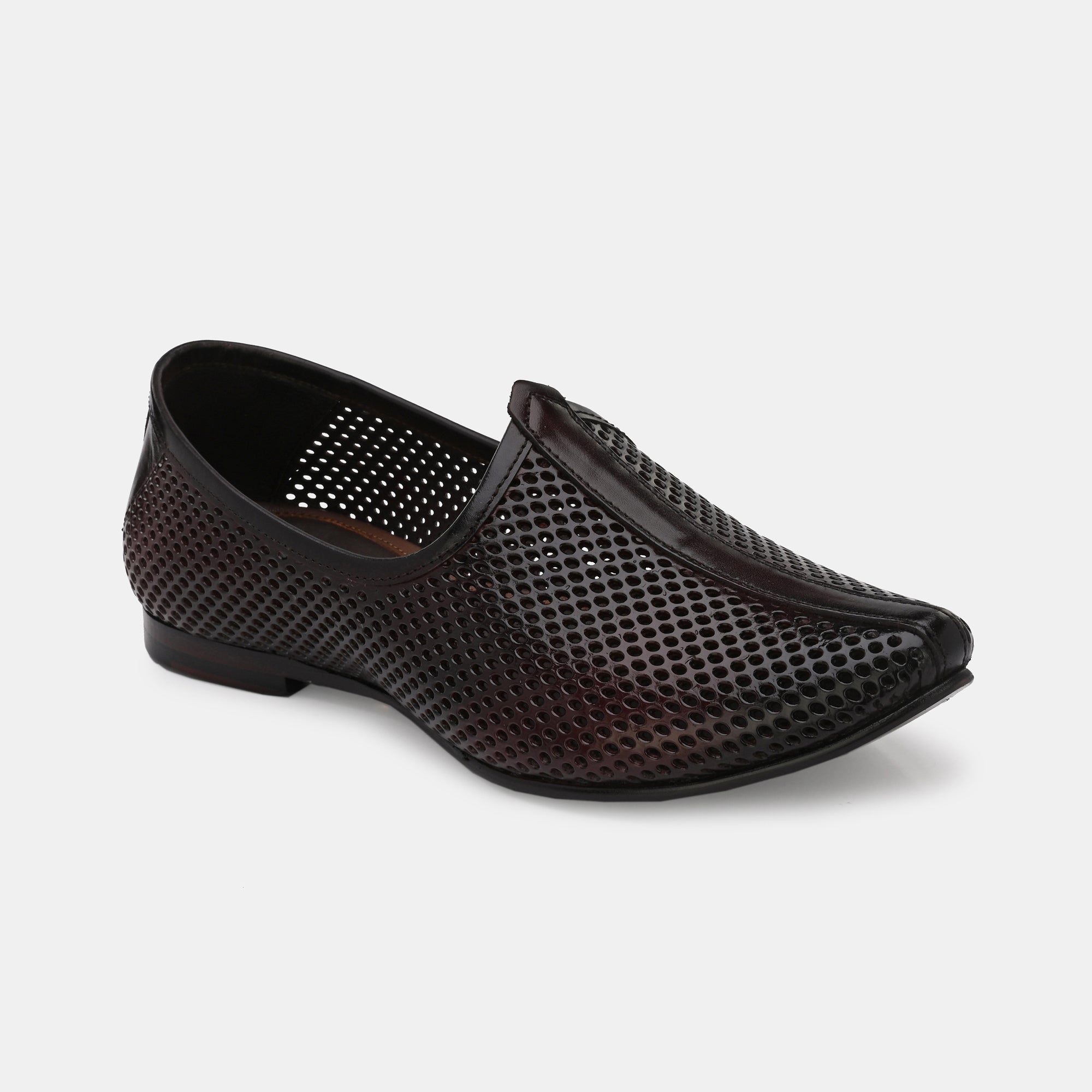 Brown Perforated Ethnic Jooti By Lafattio