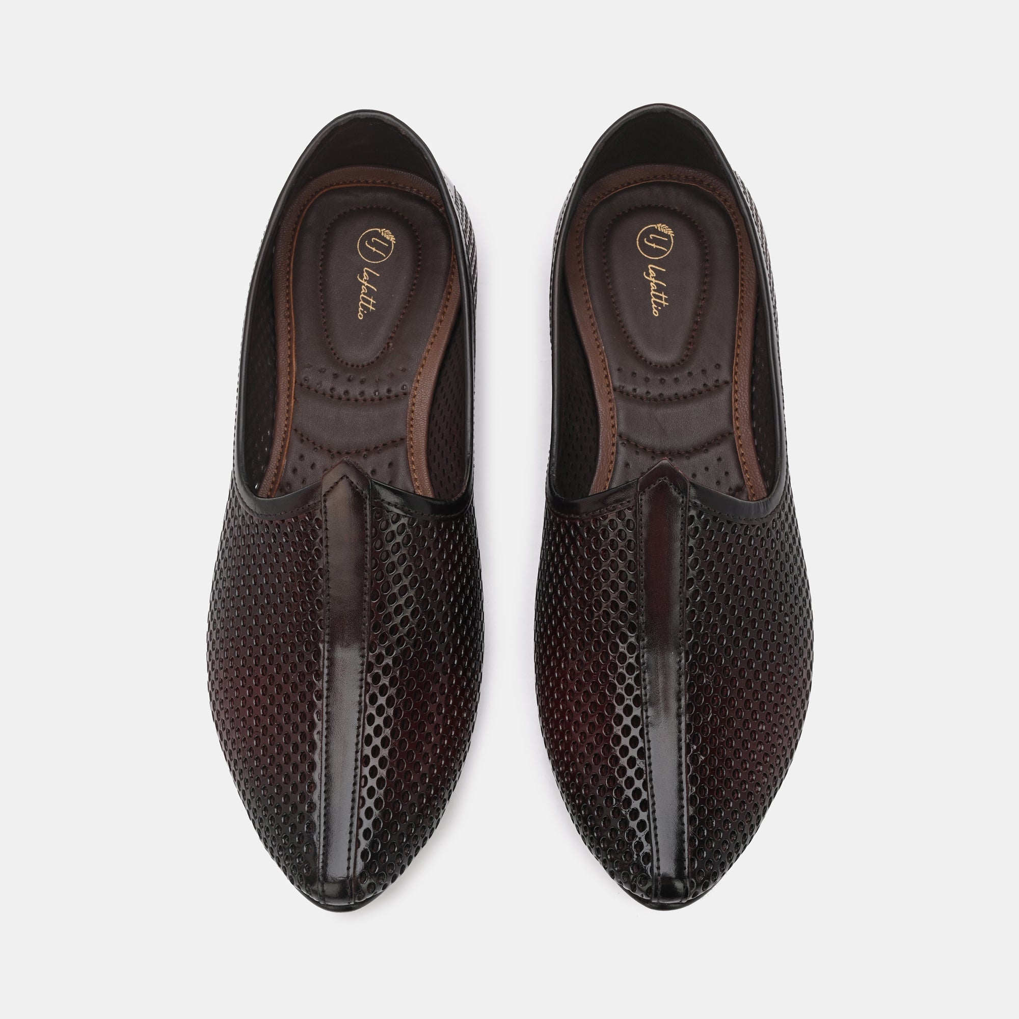 Brown Perforated Ethnic Jooti By Lafattio