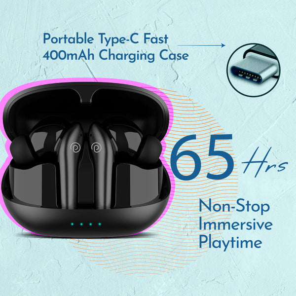 pTron Zenbuds Evo X1 Pro In-Ear TWS Earbuds, 65Hrs Playtime, 4 Mic TruTalk ENC Calls, Deep Bass, Bluetooth 5.3 Headphones,Fast Type-C Charging,Voice Asst. Touch Controls & IPX5 Water Resistant (Black)
