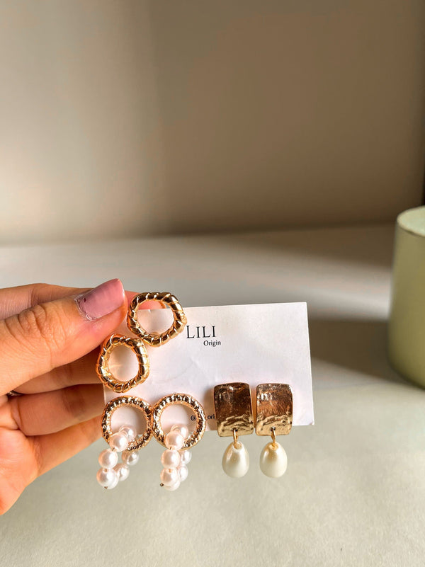 3 Pair Dainty Pearl Earrings - Shop authentic Indian Jewelry by Lili Origin