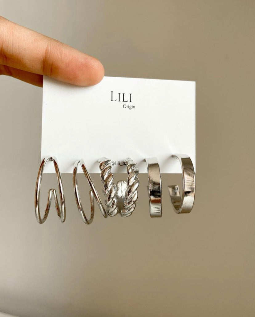 3 Pairs Minimal Hoop Silver Earrings - Shop authentic Indian Jewelry by Lili Origin