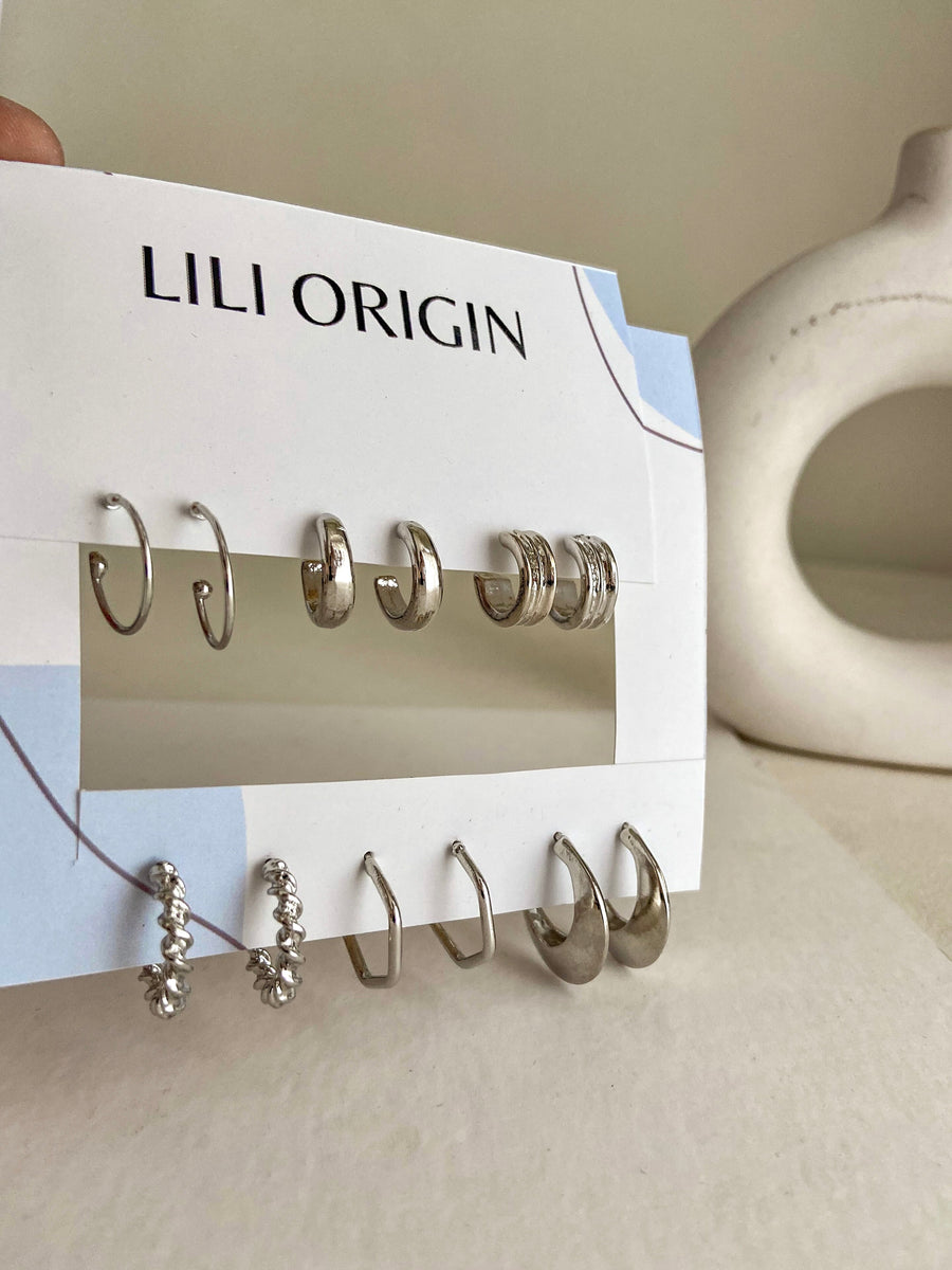 6 pack small silver hoops Earrings - Shop authentic Indian Jewelry by Lili Origin