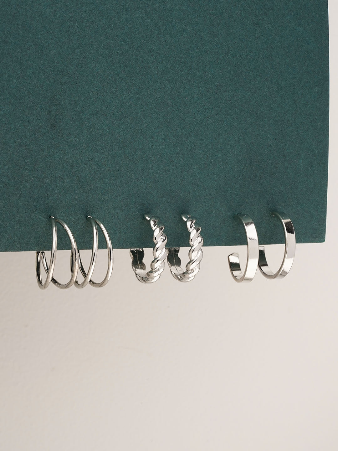 3 Pairs Minimal Hoop Silver Earrings - Shop authentic Indian Jewelry by Lili Origin