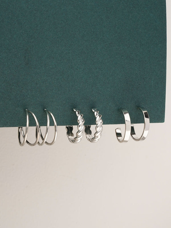 3 Pairs Minimal Hoop Silver Earrings - Shop authentic Indian Jewelry by Lili Origin