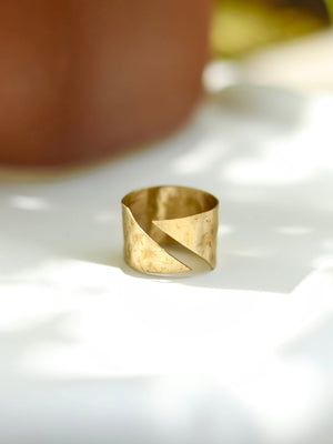 Slant Textured Brass Adjustable Ring