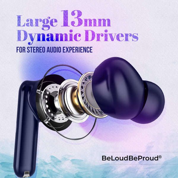 pTron Bassbuds Joy In-Ear TWS Earbuds w/ Dual HD Mic, Pristine Sound, 32Hrs Playtime, Bluetooth v5.1 Headphones, 13mm Drivers, Type-C Charging, Voice Assistant & IPX4 Water Resistant (Blue)