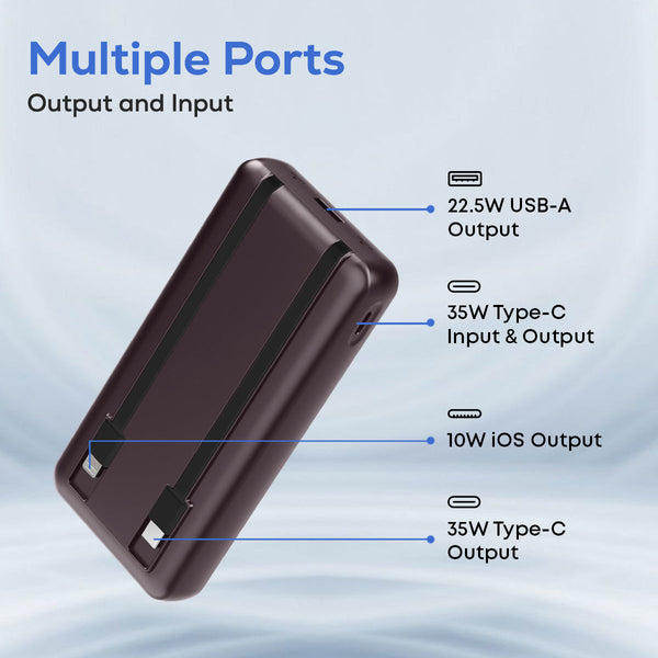 pTron Dynamo Bolt 20000mAh 35W Super Fast Charging, USB Type-C Input Power Bank Compatible with QC3.0/PD3.0 (Power Delivery), Built-in Charging Cables, 4 Charging Outputs, Type-C Input/Output Port (Brown)