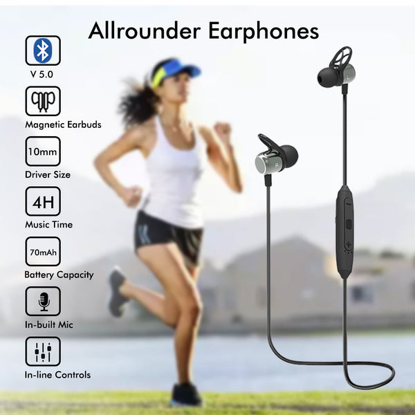 pTron Avento Plus In-Ear Wireless Headphones with Mic, 10mm Drivers, Immersive Sound, Handsfree Calls, Snug-fit Design, BT5.0, Magnetic Earbuds & In-line Controls & IPX4 Water Resistant (Grey & Black)