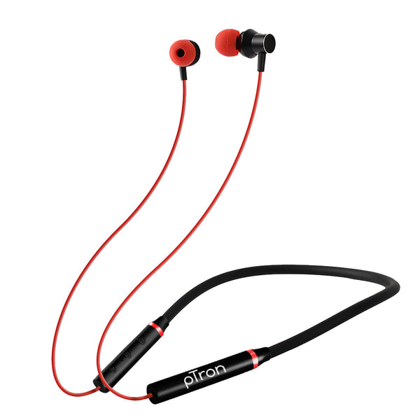 pTron Tangentbeat in Ear Bluetooth Wireless Headphones with Mic, Punchy Bass, 10mm Drivers, Clear Calls, Dual Pairing, Fast Charging, Magnetic Buds, Voice Assist & IPX4 Wireless Neckband (Black & Red)
