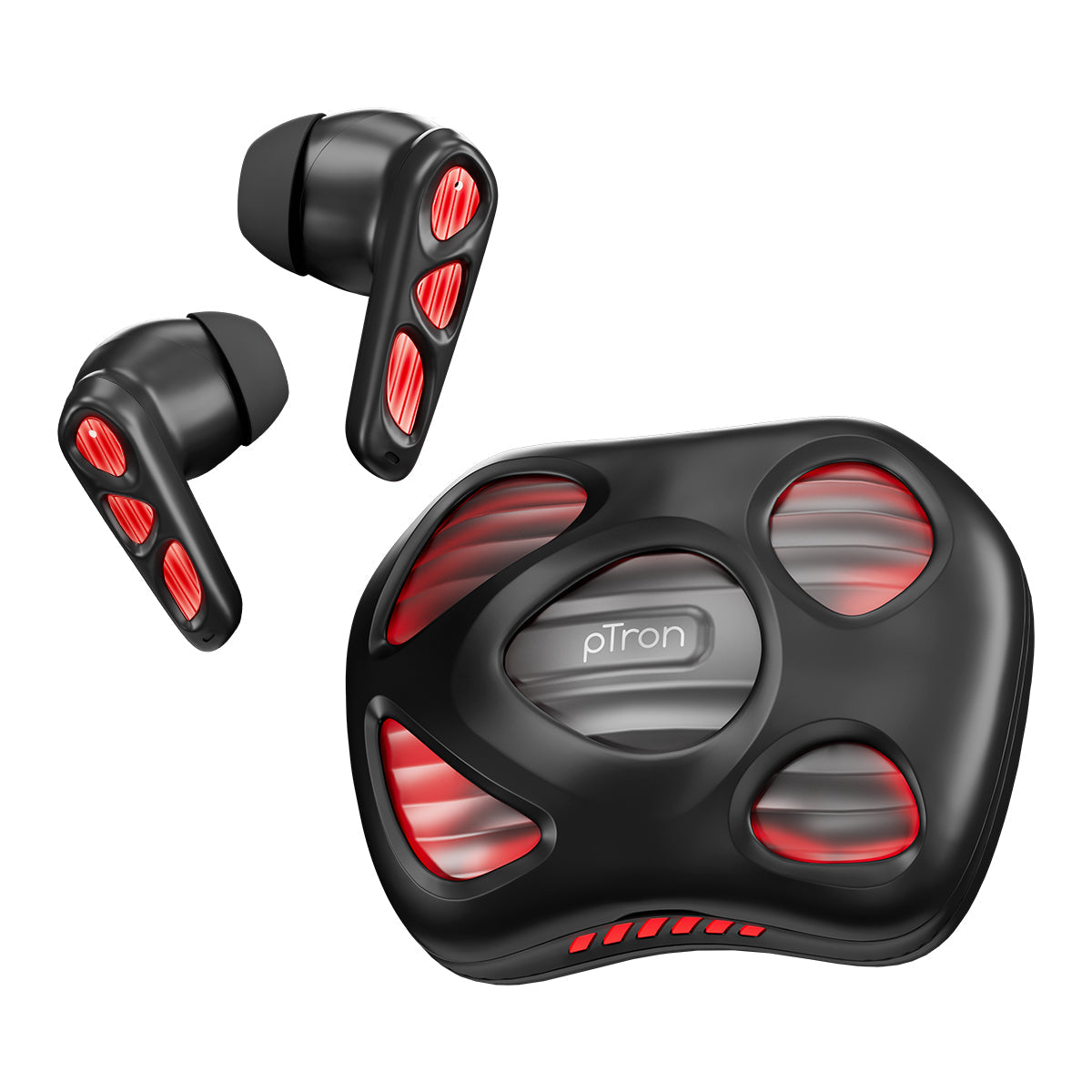 pTron Zenbuds Nova w/ 40ms Low-Latency Gaming, 55Hrs Playtime, Dual HD Mic & TruTalk AI-ENC Calls, App Support, Pristine Sound, Bluetooth v5.4 Headphones, RGB Lights, Voice Assistant, IPX5 (Black)