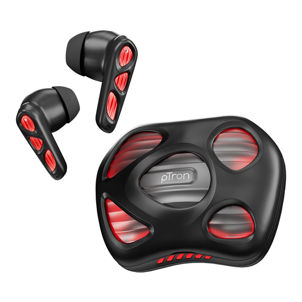 pTron Zenbuds Nova w/ 40ms Low-Latency Gaming, 55Hrs Playtime, Dual HD Mic & TruTalk AI-ENC Calls, App Support, Pristine Sound, Bluetooth v5.4 Headphones, RGB Lights, Voice Assistant, IPX5 (Black)