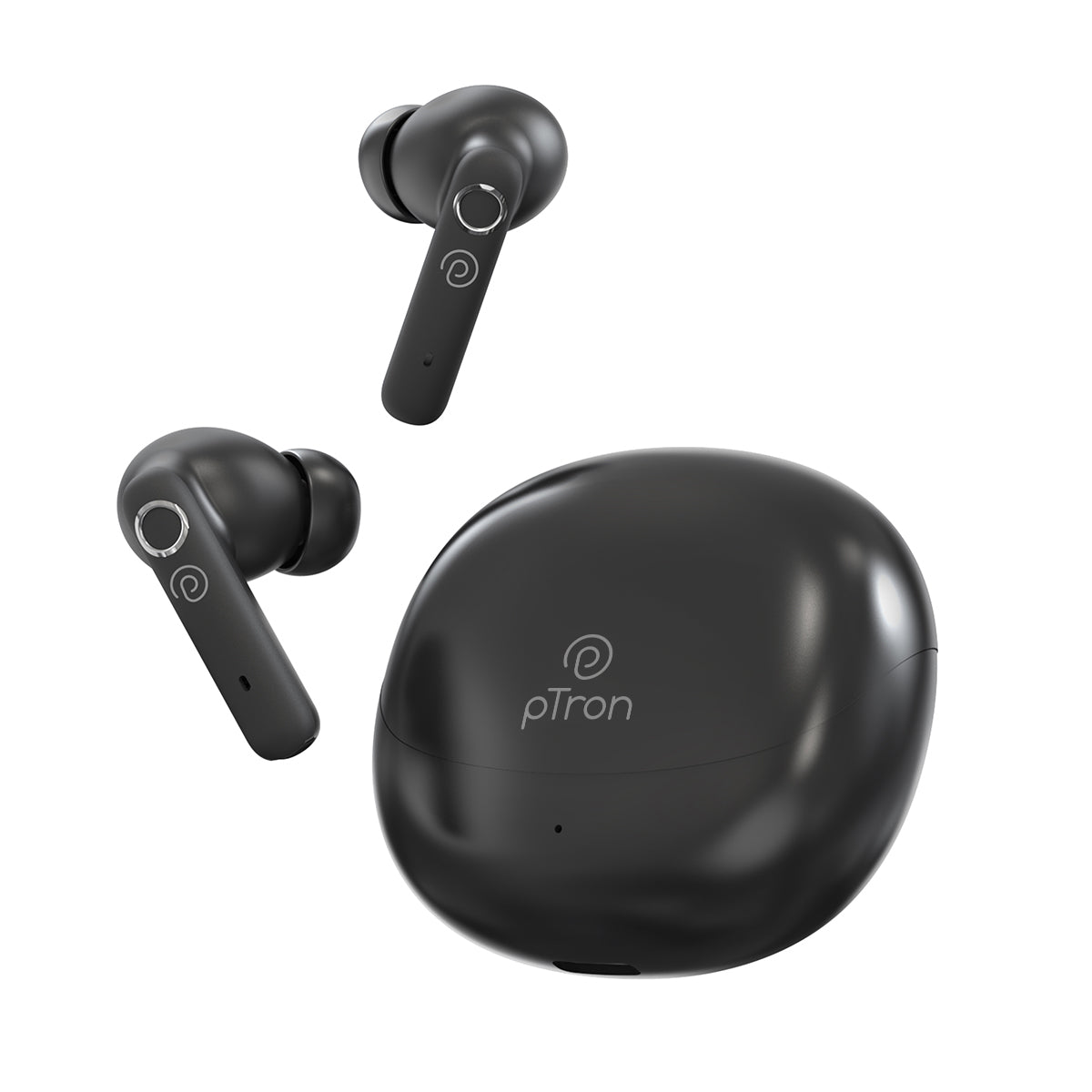 pTron Bassbuds Tunes V2 In-Ear TWS Earbuds with Stereo Sound, 40Hrs Playtime, Stereo Calls, Bluetooth v5.3 Headphones with Quick Pairing, Touch Control, Voice Assistant, Type C Charging & IPX5 (Black)