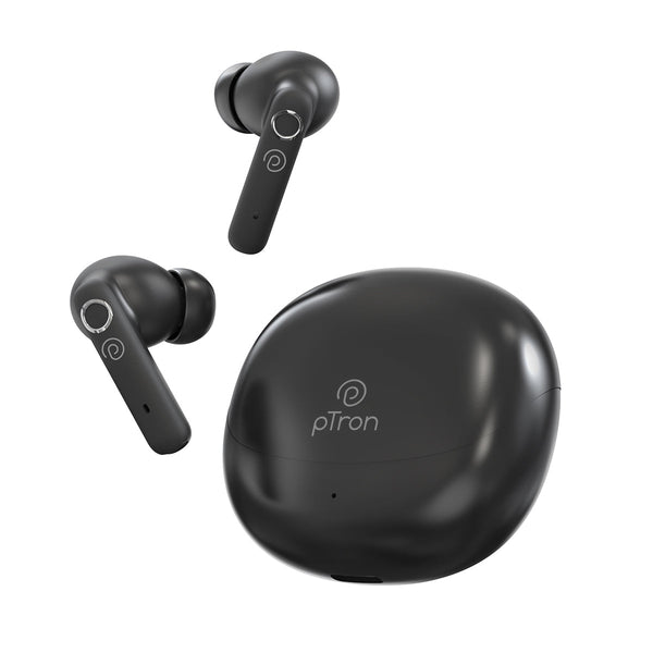 pTron Bassbuds Tunes V2 In-Ear TWS Earbuds with Stereo Sound, 40Hrs Playtime, Stereo Calls, Bluetooth v5.3 Headphones with Quick Pairing, Touch Control, Voice Assistant, Type C Charging & IPX5 (Black)