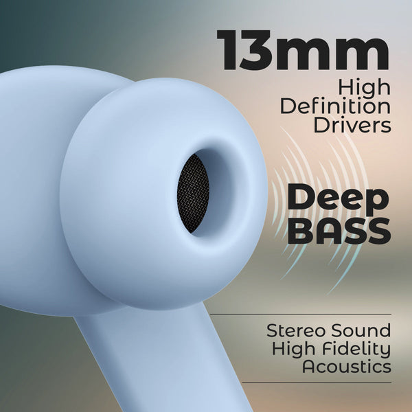 pTron Basspods Ace TWS in Ear Earbuds with 4 Quadpro Mics, 3D Audioscape, Trutalk Enc Calls, 40H Playtime, 50Ms Low-Latency Game/Music Modes, BT5.3, Type C Fast Charging & IPX5 Water Resistant (Light Blue)