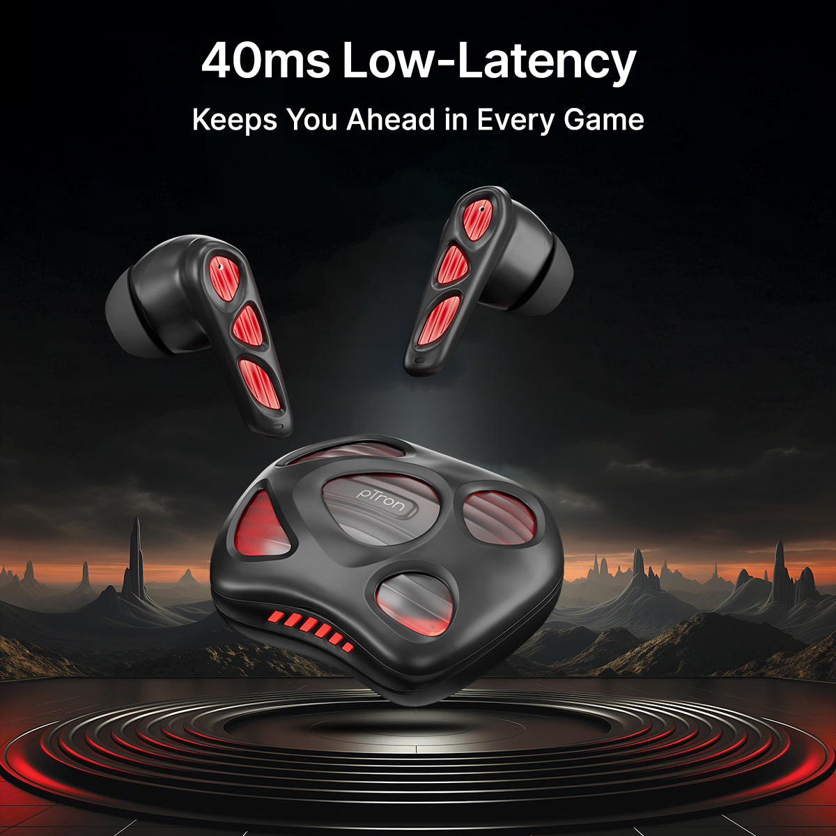 pTron Zenbuds Nova w/ 40ms Low-Latency Gaming, 55Hrs Playtime, Dual HD Mic & TruTalk AI-ENC Calls, App Support, Pristine Sound, Bluetooth v5.4 Headphones, RGB Lights, Voice Assistant, IPX5 (Black)