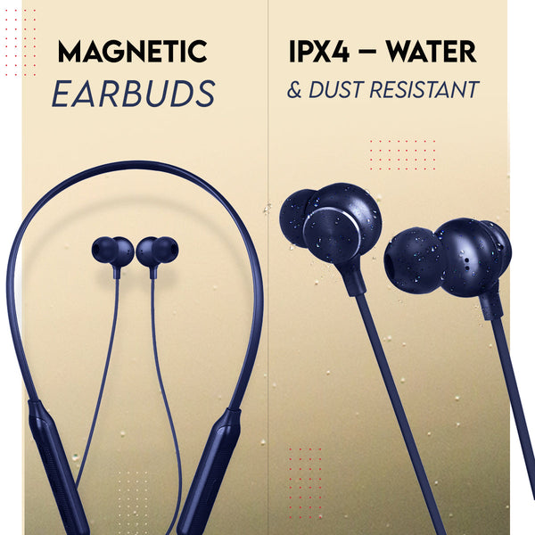 Zimo Aeroflex Bluetooth 5.2 Wireless in Ear Headphones, 18Hrs Playtime, Deep Bass, HD Calls, Dual Device Pairing, Voice Assist, Type-C Fast Charge Wireless Neckband, IPX4 (Blue)