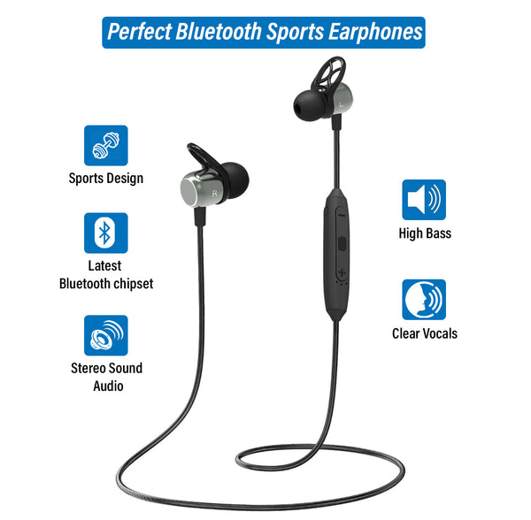 pTron Avento Plus In-Ear Wireless Headphones with Mic, 10mm Drivers, Immersive Sound, Handsfree Calls, Snug-fit Design, BT5.0, Magnetic Earbuds & In-line Controls & IPX4 Water Resistant (Grey & Black)