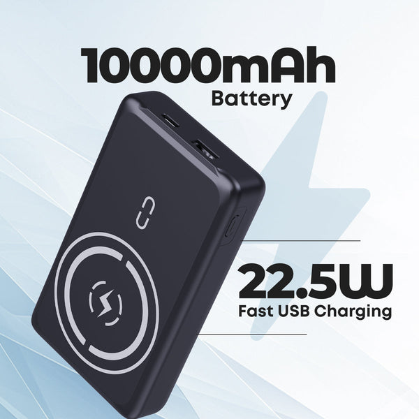 pTron Dynamo Arc 10000mAh 22.5W Fast Charging Power Bank, 15W Wireless Charging, 20W PD/Type C Fast Charging, 3 Outputs/2 Inputs, Digital Display, Built-in Cables & BIS Certified (Black)