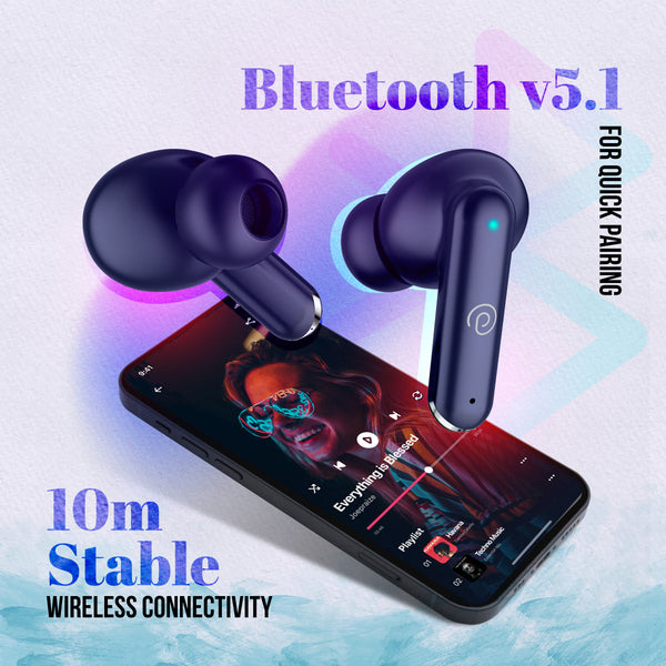 pTron Bassbuds Air in-Ear TWS Earbuds with 13mm Driver for Immersive Sound, 32Hrs Playtime, Clear Calls, Bluetooth V5.1, Touch Control, TypeC Fast Charging, Voice Assist & IPX4 Water Resistant (Bold Blue)