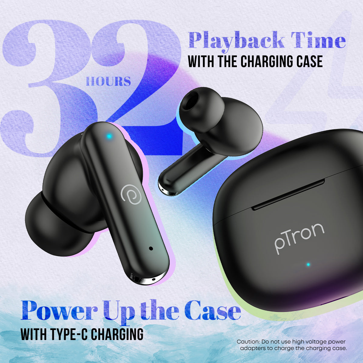pTron Bassbuds Joy In-Ear TWS Earbuds w/ Dual HD Mic, Pristine Sound, 32Hrs Playtime, Bluetooth v5.1 Headphones, 13mm Drivers, Type-C Charging, Voice Assistant & IPX4 Water Resistant (Black)