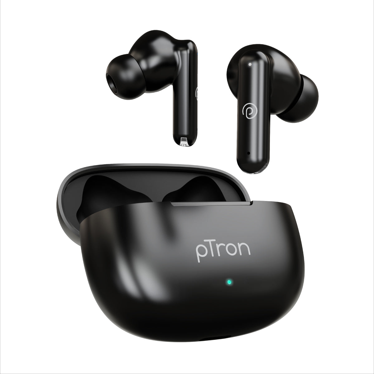 pTron Bassbuds Joy In-Ear TWS Earbuds w/ Dual HD Mic, Pristine Sound, 32Hrs Playtime, Bluetooth v5.1 Headphones, 13mm Drivers, Type-C Charging, Voice Assistant & IPX4 Water Resistant (Black)