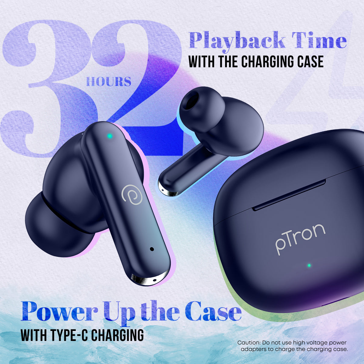 pTron Bassbuds Air in-Ear TWS Earbuds with 13mm Driver for Immersive Sound, 32Hrs Playtime, Clear Calls, Bluetooth V5.1, Touch Control, TypeC Fast Charging, Voice Assist & IPX4 Water Resistant (Bold Blue)